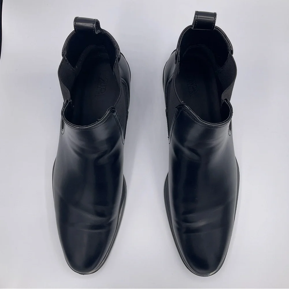 ZARA - Black Leather Dress Casual Chelsea Boots - Picture 5 of 11